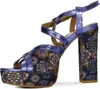 Damensandalen Marineblau mit Blumenmuster aus Naturleder Produktbild-Vorschau 3