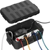 An open black waterproof cable box with a power strip and cables inside, shown against a white background. Produktbild-Vorschau