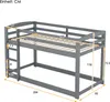 A diagram of a gray bunk bed with dimensions indicated by lines and numbers. Produktbild-Vorschau