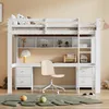 A white loft bed with a desk and shelves underneath, set in a child's room. Náhled obrázku produktu