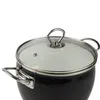 A close-up view of a black pot with a glass lid and silver handles, isolated on a white background. Podgląd zdjęcia produktu