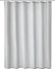 A plain white background with a grey and white shower curtain hanging. Produktbild-Vorschau