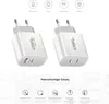 Two white USB-C power adapters are shown side-by-side, with icons and text below describing features. Produktbild-Vorschau