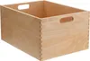 A wooden storage box with handles on a white background. Produktbild-Vorschau