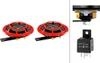 A set of two red car horns and a black relay switch are displayed against a white background. Podgląd zdjęcia produktu