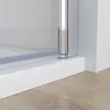 Close-up of a shower door base and frame on a wooden floor. Produktbild-Vorschau
