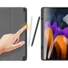 A hand is shown interacting with a tablet case, with styluses and a tablet displayed. Produktbild-Vorschau