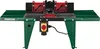 A woodworking router table with green legs and a black and red top. Produktbild-Vorschau