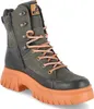 A single green and black lace-up boot with an orange sole is shown against a white background. Produktbild-Vorschau