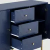 A close-up view of a navy blue sideboard with three open drawers and one open door, revealing its interior and gold hardware. Anteprima dell’immagine prodotto