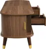 A close-up, angled view of a wooden TV cabinet with drawers pulled out. Anteprima dell’immagine prodotto
