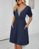 ASKSA Damen Kleider Sommer Kurzarm V-Ausschnitt kleid mit Produktbild-Vorschau 4