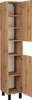 A tall, narrow cabinet with two doors, one open, showing shelves inside. Podgląd zdjęcia produktu