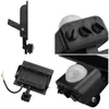 Collage of images showing different views of a black LED floodlight with a motion sensor. Produktbild-Vorschau