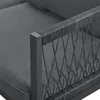 Close-up of the armrest and woven detail of a gray outdoor lounge set. Produktbild-Vorschau
