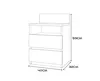 A line drawing of a white nightstand with dimensions indicated. Produktbild-Vorschau