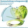 Diagram illustrating the soft-close mechanism of a toilet seat with bamboo and stone artwork. Produktbild-Vorschau