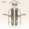 A marketing image showcasing two door handles with a stylized house outline and text. Produktbild-Vorschau