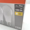Close-up of a product box showing details of an LED light bulb. Produktbild-Vorschau