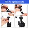 A four-panel instructional image showing how to replace the nozzle on a solar-powered fountain pump. Náhled obrázku produktu