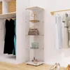 A display cabinet with items inside, next to a closet and a clothing rack. Produktbild-Vorschau