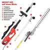 Diagram showing the different parts of a HECHT 695 telescopic hedge trimmer, with numbered labels and corresponding text descriptions. Produktbild-Vorschau