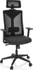 A black office chair with a mesh back and headrest, shown from the front on a white background. Produktbild-Vorschau