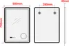 Diagrams showing the dimensions and mounting points of a mirror. Náhľad obrázku produktu