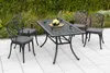 A garden furniture set consisting of a table and chairs on a paved patio, with greenery in the background. Náhled obrázku produktu