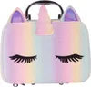 A close-up of a unicorn-themed handbag. Voir les images du produit