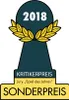 A graphic award badge with text and a keyhole shape. Produktbild-Vorschau