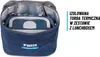A blue denim insulated lunch bag with a lunchbox inside, shown open. Produktbild-Vorschau