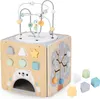 Grand cube d'activité en bois avec boucle de motricité et Voir les images du produit 1