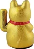 A golden Maneki-neko cat figurine with a red collar, shown from the back. Produktbild-Vorschau