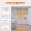 A kitchen scene with transparent plastic strips hanging as a door, illustrating dustproof, insect-proof, and rainproof features, along with thermal insulation. Produktbild-Vorschau