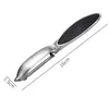 A silver and black peeler with dimensions indicated by lines and text. Produktbild-Vorschau