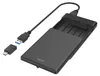 A black external hard drive enclosure with a USB cable and a USB-C adapter. Anteprima dell’immagine prodotto
