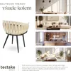 A collage showcasing a cream-colored upholstered chair with black legs, alongside images of a dining room, living room, kitchen, and bedroom, all styled with trendy decor. Náhled obrázku produktu