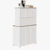 A white tall cabinet with a wooden countertop. Anteprima dell’immagine prodotto