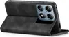 A black flip case for a smartphone is shown from a diagonal angle, with the front cover open. Produktbild-Vorschau
