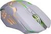 A white gaming mouse with green and orange accents, shown from a diagonal angle against a white background. Produktbild-Vorschau