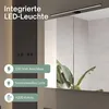 A bathroom cabinet with an integrated LED light and informational overlays. Produktbild-Vorschau