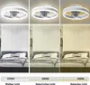 A collage of a modern ceiling fan with light, showing different lighting color temperatures (cool white, natural light, warm white) and the resulting ambiance in a bedroom setting. Below the images is a slider indicating the different color temperatures. Produktbild-Vorschau