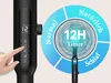 A close-up of a person's finger interacting with the control panel of a black stand fan, with a circular graphic highlighting fan modes and timer settings. Produktbild-Vorschau