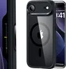 A black iPhone case with a clear back is shown on a white background. Produktbild-Vorschau