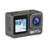 A gray action camera with an orange accent, displaying a snowboarder on its screen, set against a white background. Produktbild-Vorschau