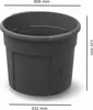 A dark gray plastic potato planting pot with dimensions indicated. Produktbild-Vorschau