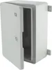 A gray plastic electrical enclosure with its door open, mounted on a white background. Anteprima dell’immagine prodotto