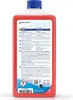 The back of a red liquid bottle with instructions and safety information. Produktbild-Vorschau