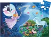 A puzzle depicting a fairy and a unicorn in a magical forest at night. Produktbild-Vorschau